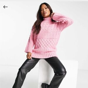 River Island Petite patchwork oversized sweater in pink